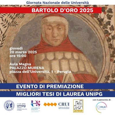 Giornata nazionale delle Università 2025 - UniPg assegna il “Bartolo d’Oro” a cinque laureati e laureate presso lo Studium